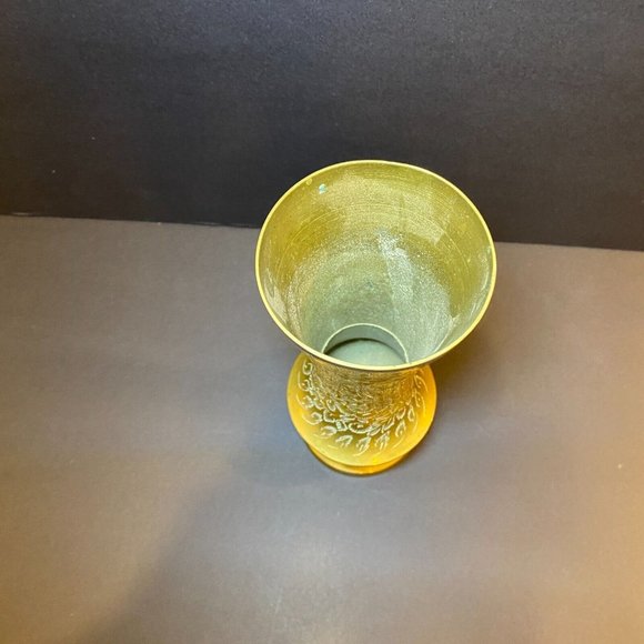 Vintage Brass Flower Vase Etched Floral Pattern India - Picture 5 of 7